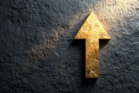 A Golden Arrow Soars Against a Textured Wall, Symbolizing Ambition, Growth, and Achievement of Goalsの素材