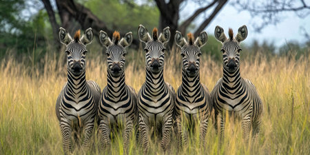 Majestic Zebras Grazing Gracefully in the African Savanna, Capturing Nature s Striking Beautyの素材