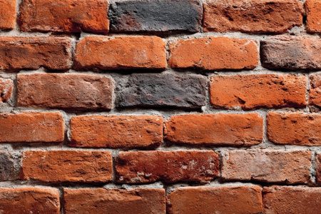 Wall of Old Bricks Surface Showing Wide Panorama, Textured Background of Aged Reddish Brown Bricksの素材