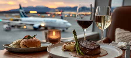 Luxury Aviation Viewing with Gourmet Dining and Runway Views at High-Class Airport Restaurantの素材