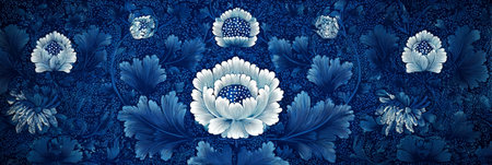 Elegant Floral Background Featuring Large Blossoms and Indigo Details for a Stylish Design Aestheticの素材
