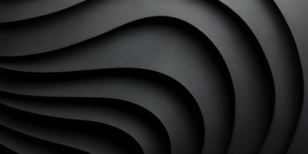 Elegant and Modern Abstract Black Background with Smooth Wave Pattern and Dark Textured Reflectionsの素材
