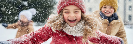 Children Embracing the Joy of Winter Playing in the Snow, Building Snowmen, and Laughing Togetherの素材