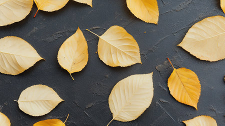 Vibrant Autumnal Cherry Leaves in Vivid Hues on Dark Surface, Perfect for Seasonal Backgroundsの素材