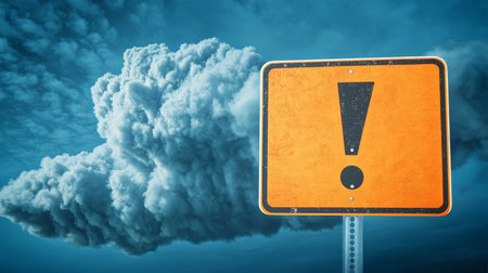 Dramatic Thunderstorm Approaching with Dark Clouds and Lightning, Severe Weather Alert Symbolの素材