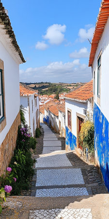 Charming Medieval Town of Obidos, Portugal, with Narrow Alleyways and Historic Architecture Viewsの素材