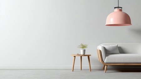 Elegant Vintage Pink Hanging Lamp with Modern Side Table in Minimalist Contemporary Living Roomの素材