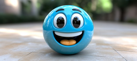 Cheerful 3D Illustration of a Happy Character with a Bright Smile and Colorful Bokeh Backgroundの素材