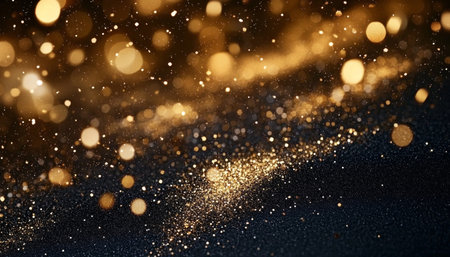 Golden Dust Bursts Against Dark Canvas, Festive Particles Create a Luxurious Celebration Atmosphereの素材