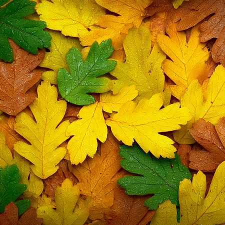 A Beautiful Autumn Leaves Background Close-Up Showcasing Vibrant Colors of Fallen Foliageの素材