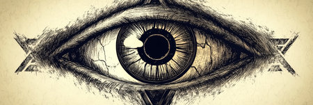 Intricate Sketch of the All-Seeing Eye Symbol Representing Mystical Awareness and Spiritual Insightの素材