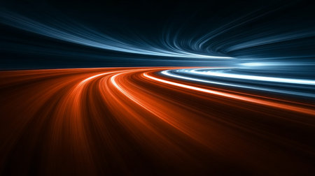 Dynamic and Futuristic Orange and Blue Light Trails Creating a Vortex of Motion and Speed Effectの素材