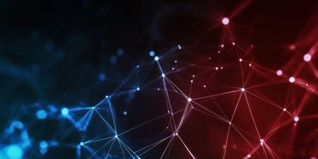 Dynamic Abstract Network Visualization with Colorful Dots and Lines on a Bright Gradient Backgroundの素材
