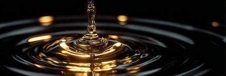 Golden Essence Streams into a Reflective Calm Surface, Creating Concentric Ripple Effects at Duskの素材