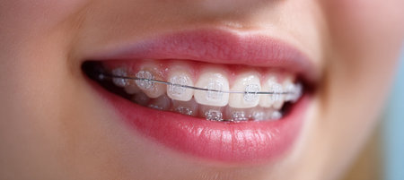 Transform Your Smile with Clear Braces Confident Young Girl Showing Off Her Bright New Smileの素材