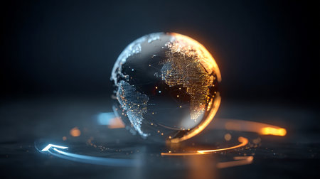 Abstract Digital Earth with Luminous Trails Highlighting Global Connectivity and Modern Technologyの素材