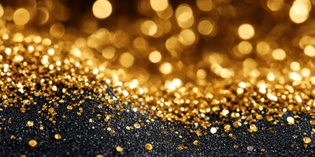 Elegant gold dust sparkles against a dark textured surface for luxurious celebrations and glamour.の素材