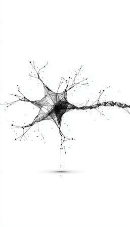 Intricate Neuron Design in Low Poly Style, Vector Illustration on White Backdrop for Biology Studiesの素材