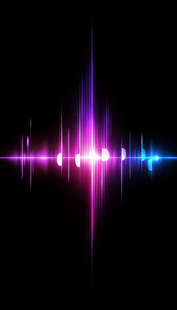 Futuristic Abstract Wave Visualizer Presentation with Sci-Fi Background and Neon Light Effectsの素材