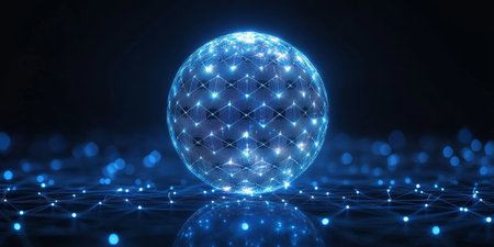Futuristic Geometric Sphere with Digital Plexus Network for Global Connection and Data Visualizationの素材