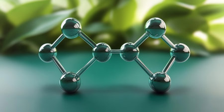 L-Theanine Molecule Structure on Organic Leaves Background Chemical Bond and Health Benefitsの素材