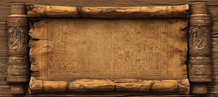 Ancient Egyptian Hieroglyphs on Papyrus Scrolls, Artistic Representation of Historical Carvingsの素材