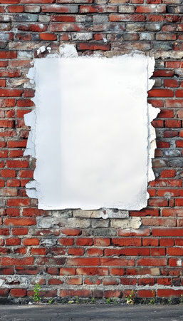 Urban Red Retro City Design Billboard Background Signage with Brick and Concrete Textures and Styleの素材