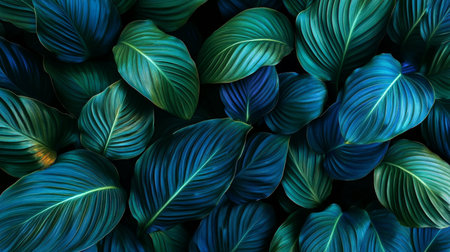 Tropical Elegance, Vibrant Spathiphyllum Displaying Decorative Veins in a Lush Garden Sceneの素材