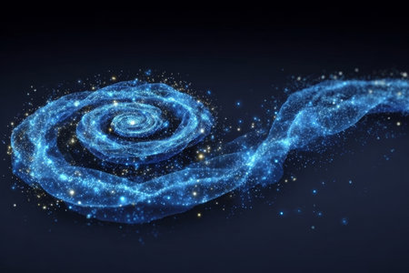 Dynamic Flowing Energy with Glittering Particles and Blue Wave Essence in Abstract Cosmic Designの素材