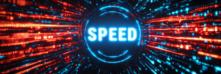Futuristic Technology Conceptual Illustration of Digital Connection and Internet Speed Data Linesの素材