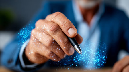 Senior Executive Engaged in Creative Process, Businessman Illustrating Insights and Innovationの素材