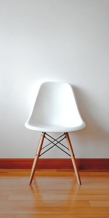 Elegant Modern Dining Chair with Padded Seat and Wooden Legs in a Minimalist Home Interior Settingの素材