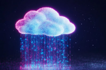 Futuristic Cyber Space Network with Digital Data Rain and Artificial Intelligence Concepts in Motionの素材