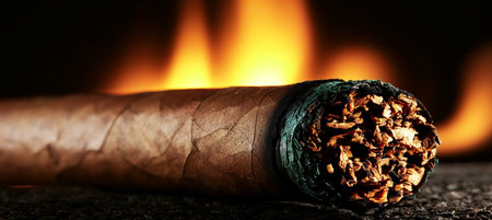 A Captivating Image of a Glowing Cigar on a Dark Background, Emanating Rich Aromas and Luxuryの素材