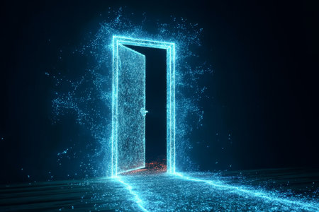 Futuristic Portal Opening with Electric Barrier Unleashed Digital Illumination Beyond Realm Accessの素材