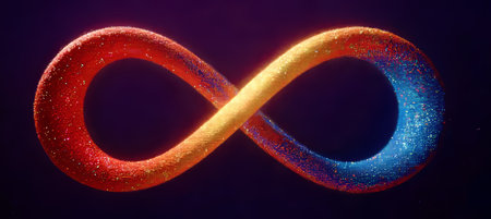 Vibrant Abstract Infinity Loop with Dynamic Flow and Seamless Blend of Colors on Dark Backgroundの素材