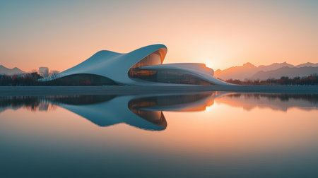 Beijing s Stunning Modern Architecture Reflected in Tranquil Waters A Visual Symphony of Designの素材