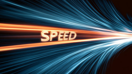 Futuristic Dynamic Digital Velocity Illustration with Light Streaks Representing Speed and Energyの素材