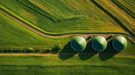 Biogas Plant in Green Fields, Generating Renewable Energy from Organic Waste Efficientlyの素材