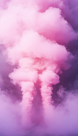 Vibrant Ethereal Burst of Gradient Colors in Pink and Purple with Dynamic Atmospheric Cloud Layersの素材