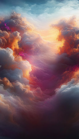 Breathtaking Epic Sunset Clouds Panorama with Vibrant Skyscape and Ethereal Dreamlike Backgroundの素材