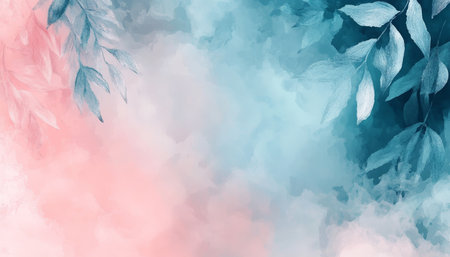 Tranquil Watercolour Landscape Light Coral and Ethereal Blue with Soft Floral Accents for Serenityの素材