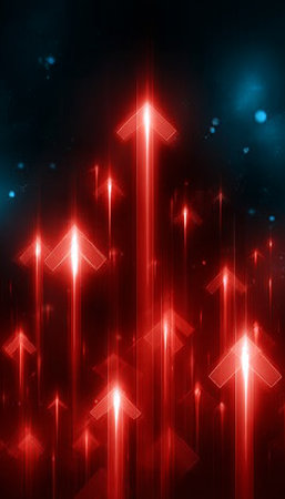 Upward Trajectory Display With Glowing Red Arrows Overcoming a Tech Challenge and Achieving Progressの素材