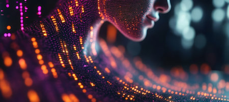 Futuristic Digital Representation of Human Body Structure with Connectivity Nodes and Data Streamsの素材