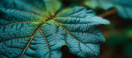 Stunning Macro Photography of a Leaf Showcasing Intricate Veining Patterns and Unique Texturesの素材
