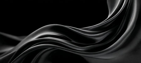 Elegant Black Cloth Wave Texture Background with Smooth Silk Fabric Drape for Modern Fashion Designの素材