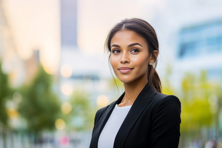 Confident Businesswoman in Modern Urban Setting, Showcasing Style and Determination for Successの素材