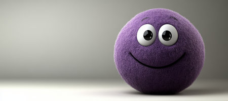 Playful 3D Purple Character Mascot Emoji, Expressing Joy and Fun on a Colorful Backgroundの素材