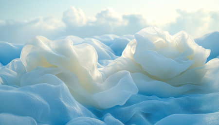 Elegant White Wave Texture in a Seamless Cloth Studio Aesthetic, Monochromatic Background Designの素材