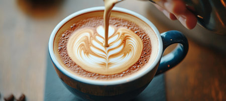 Artistic Coffee Creation Close-Up of Barista Pouring Milk into Espresso for Stunning Designの素材